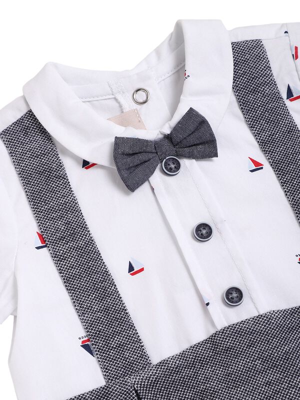 Boys White Short Sleeve Knitted Romper image number 2